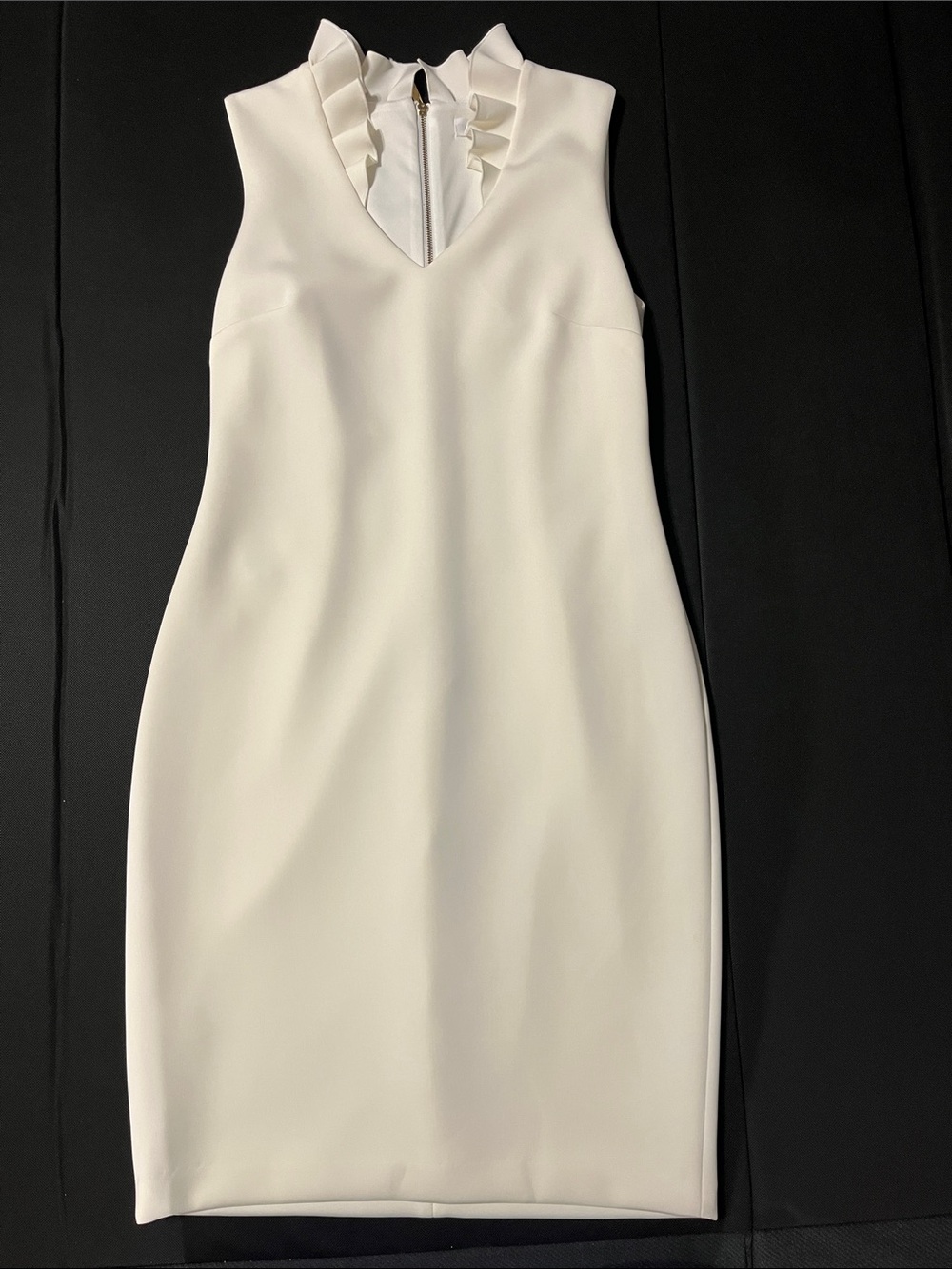 Calvin Klein Cream Sleeveless Ruffle-Neck Midi Sheath Dress - Picture 1 of 4